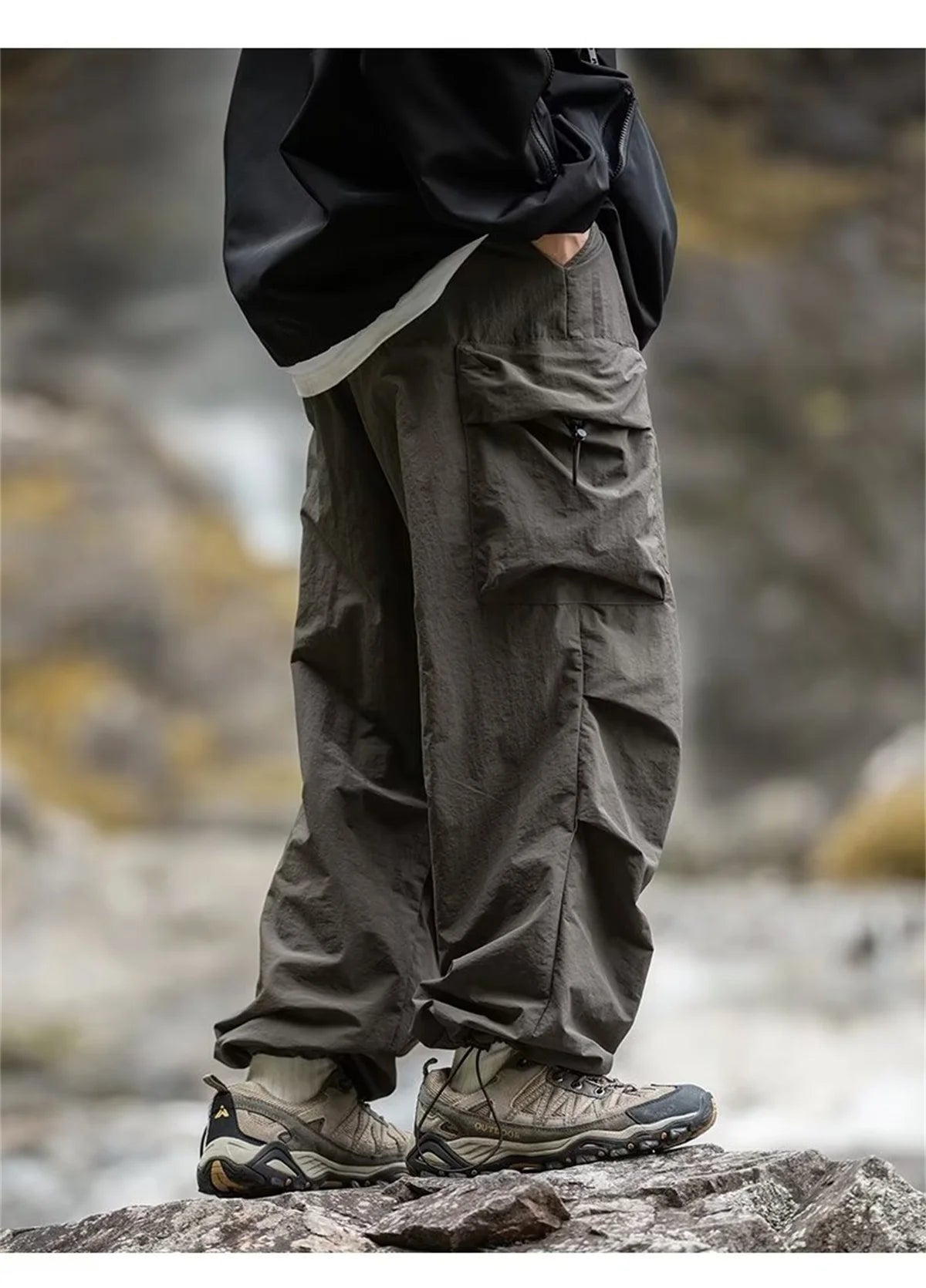 Men's Spring and Autumn New Waterproof Hip Hop Mountaineering Pants Casual Harajuku Work Pants Black Cargo Outwear Pants