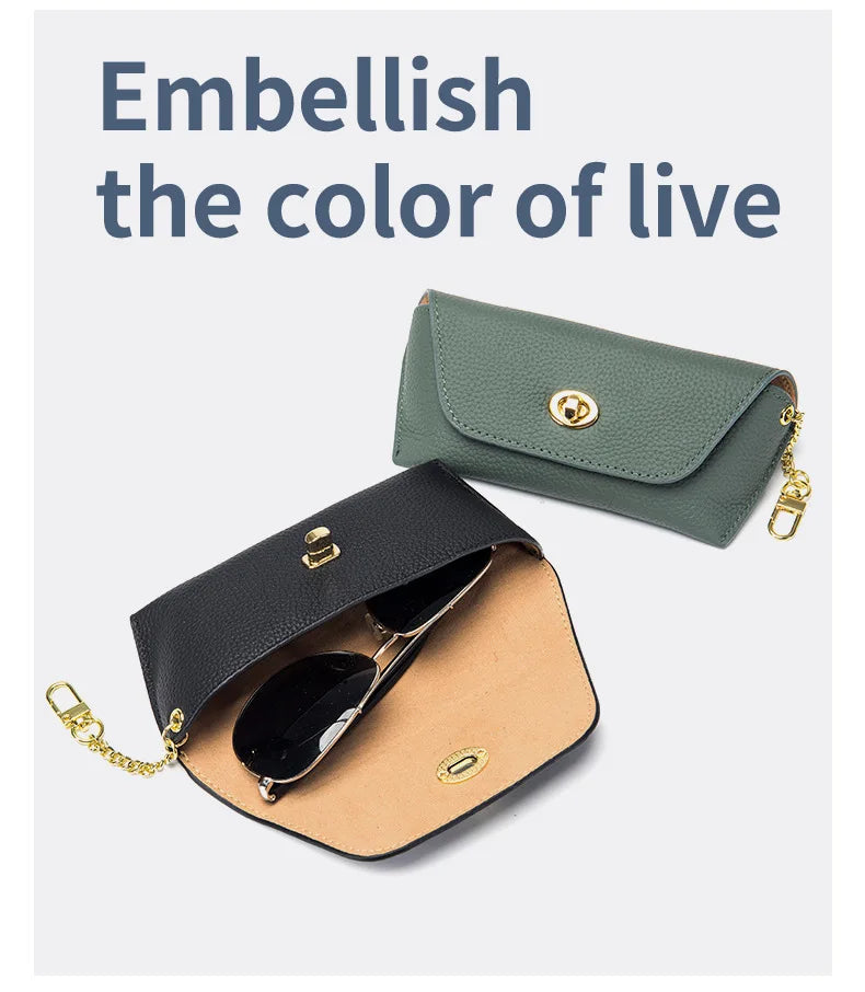 Genuine Leather Eye Glasses Case Vintage Handmade Soft  Eyewear Accessories Sunglasses Cases Luxury Spectacles Box Bag Pendant