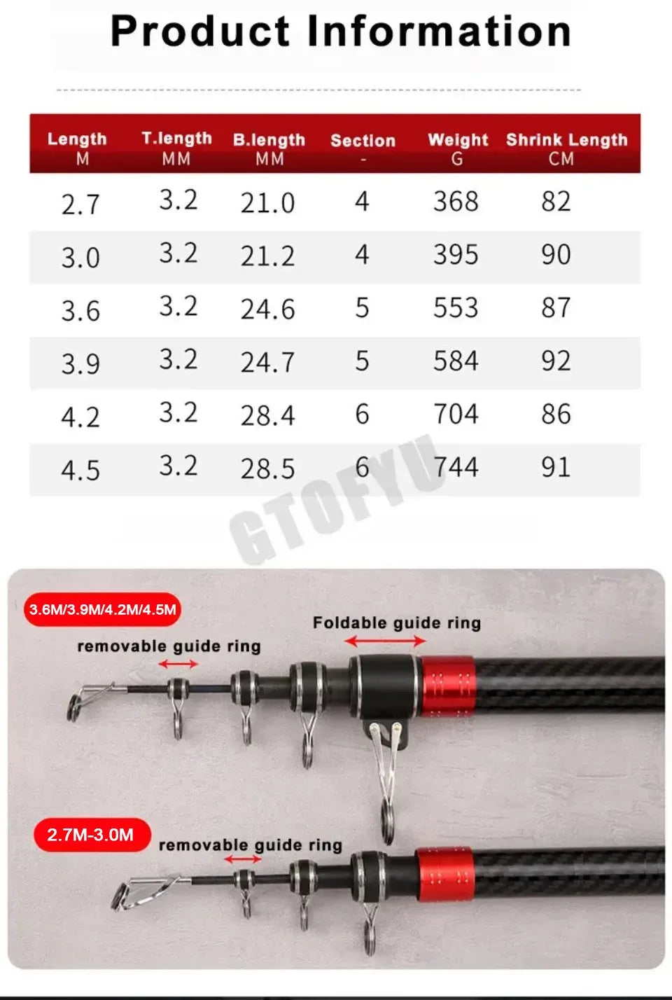 2.7m 3.6m 3.9m 4.5m Telescopic Fishing Pole Heavy Spinning Rod Big Fish 20kg Carbon Fiber Travel Saltwater Freshwater Fishing