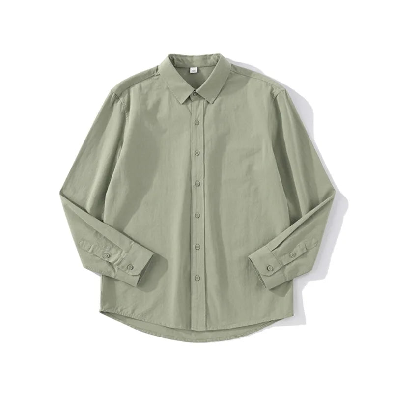 Men's Pure Cotton Simple Casual Long Sleeved Shirt Unisex Solid Color Moisture Wicking Casual, Loose Men's Versatile Shirt