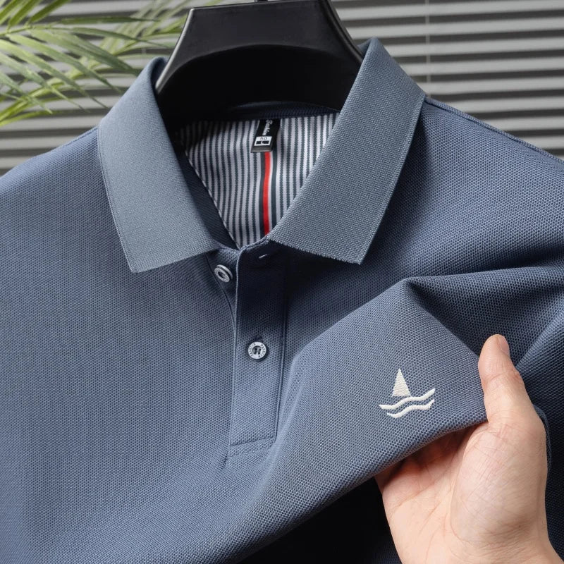 100% pure cotton men short sleeve polo shirt fashion exquisite sailboat embroidery summer comfort business casual lapel T-shirt