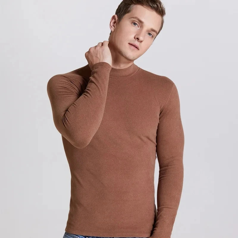 Thermal Underwear Tops Men Winter Clothes Thermal Shirt Autumn Men's Winter Tights High Neck Thin Slim Fit Long Sleeve T-shirt