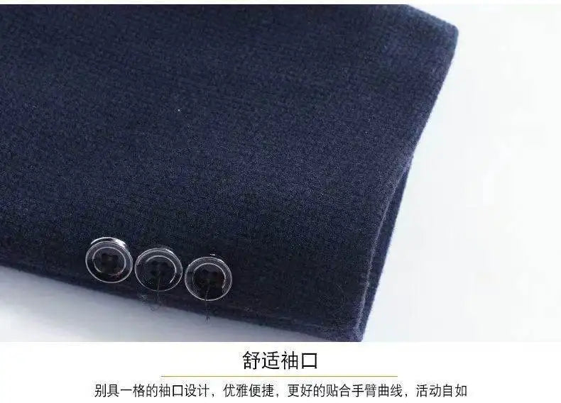 Men's woolen suit spring and autumn jacket is fashionable, cool and versatile. It is a solid-color checkered flat lapel short to