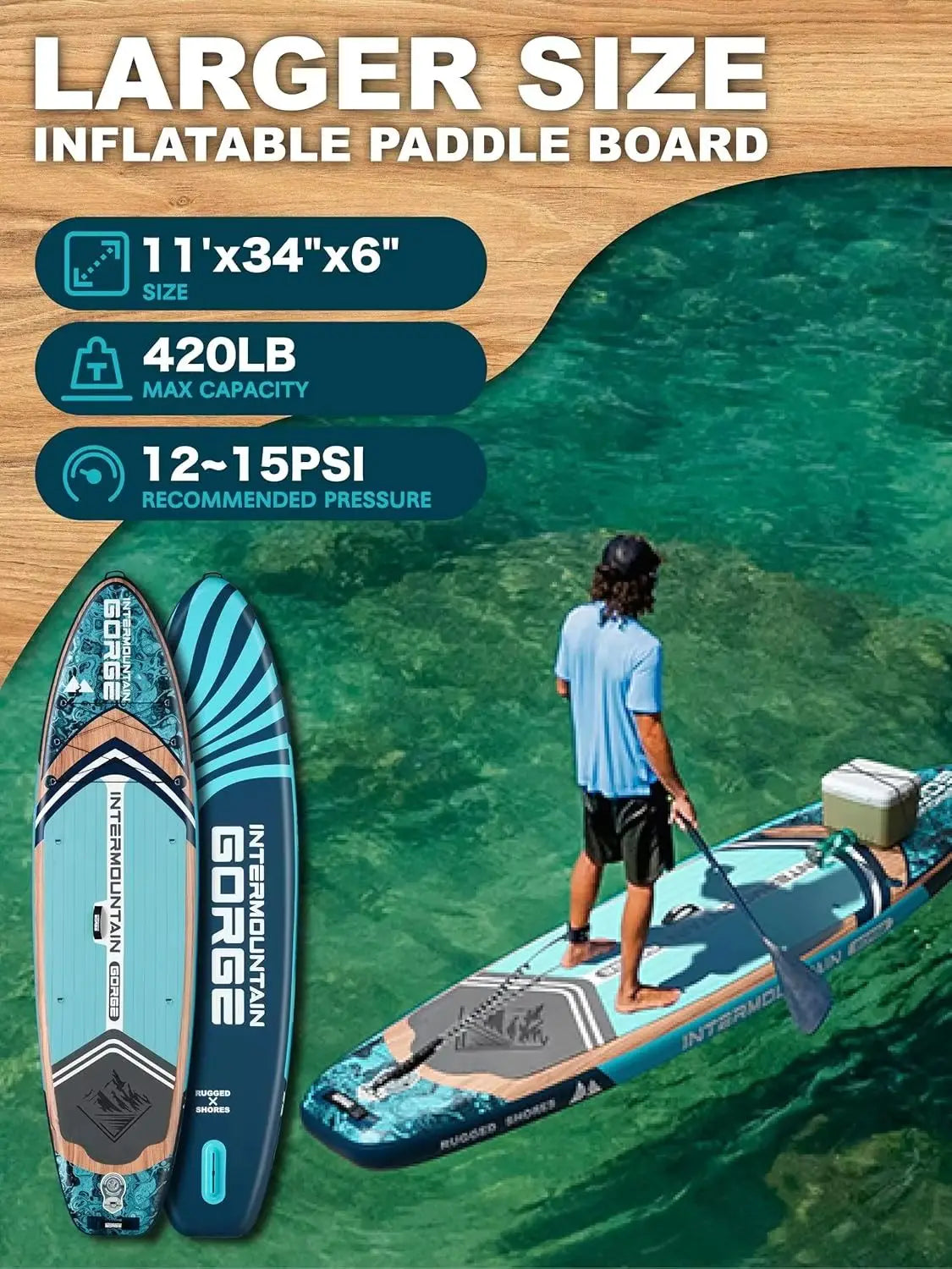SKATINGER 11'x34''x6'' Inflatable Paddle Board for Adults Waterproof Standing Style SUP Board with Accessories for Aquatic