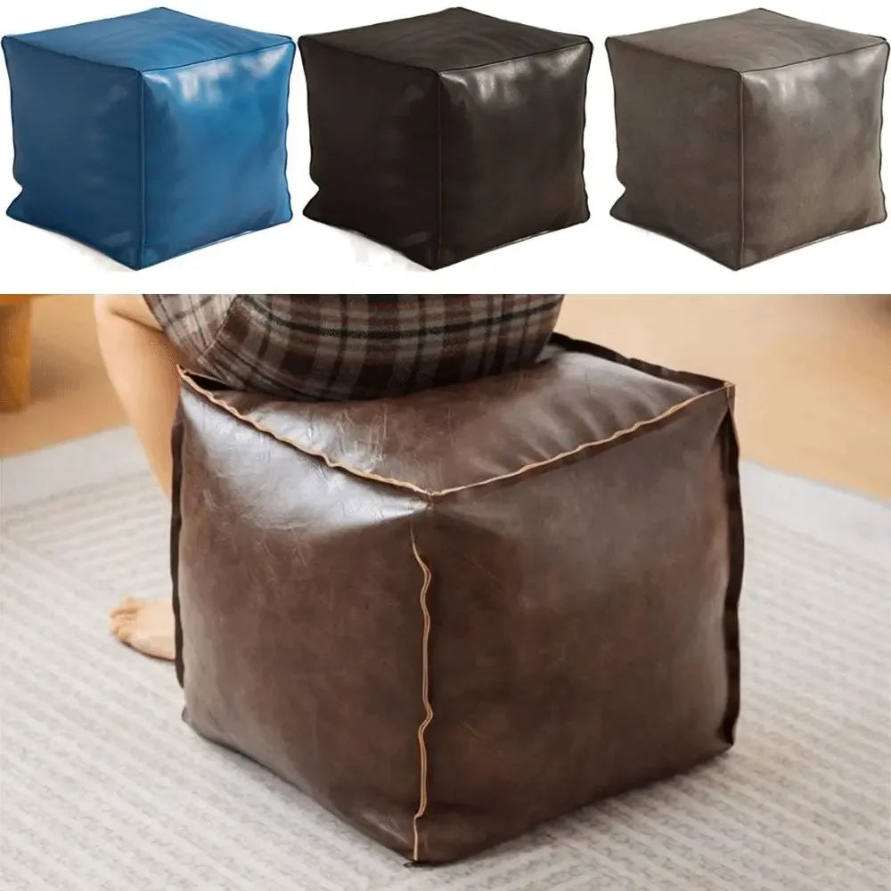 Foot Rest Non-Slip Storage Stool Waterproof Large Capacity PU Leather Ottoman Stackable Square Leather Pouf Tatami 발받침대 스툴