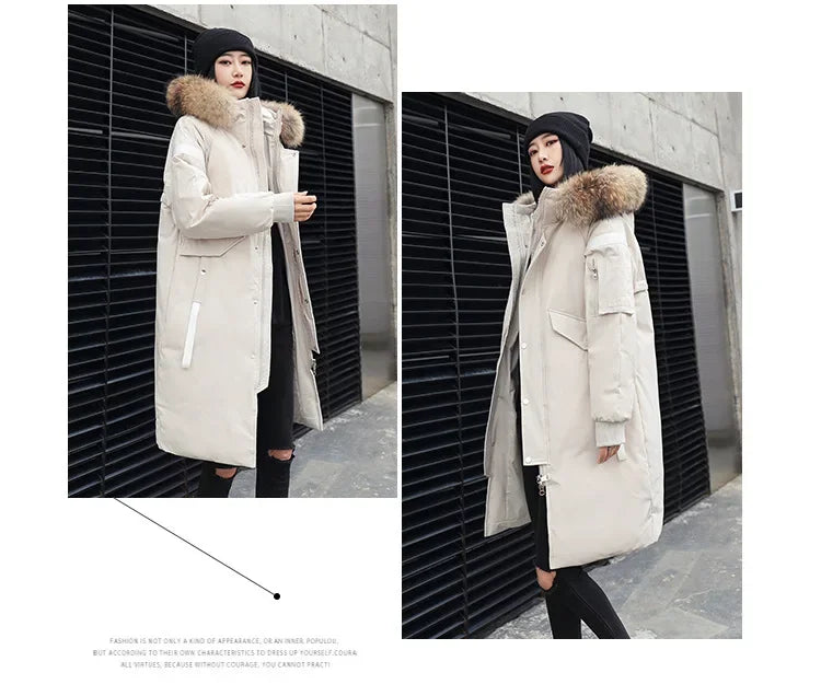 New Winter Down Jacket Men's Couple Fashion Big Fur Collar Medium and Long Youth Pie To Overcome Warmth and Thickening Tide
