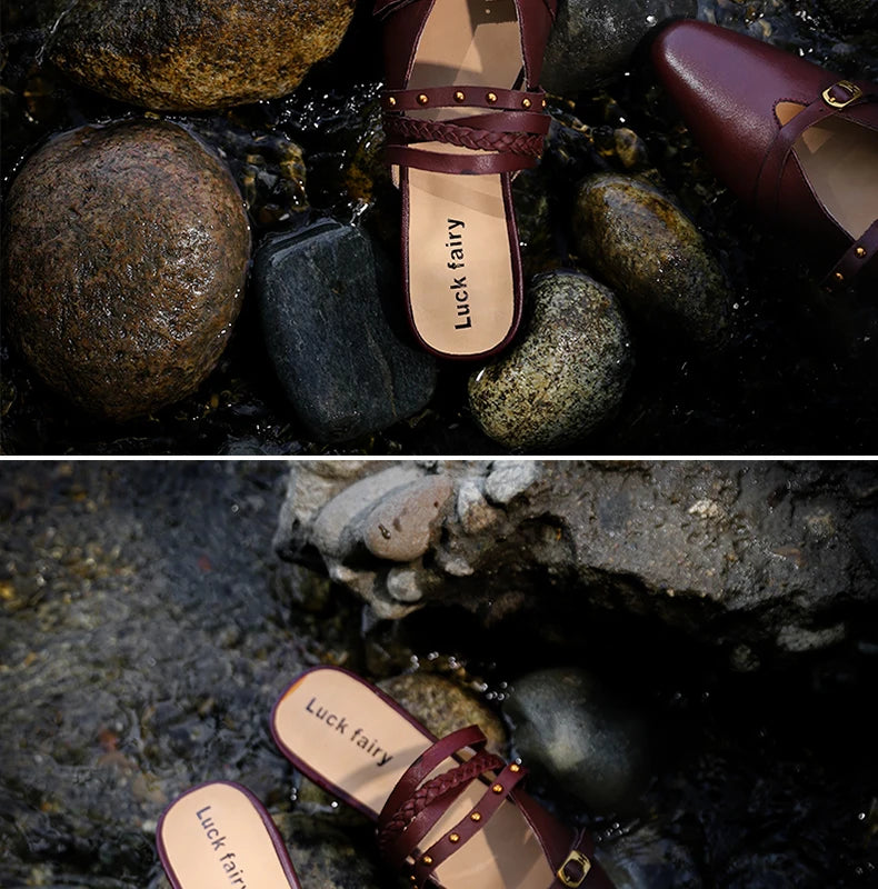 Ods Footwear Designer Rivet Women Flats Slippers Shoes Mules Female Slides Fashion Pointed Toe Ladies Flats Slippers Sandals 40