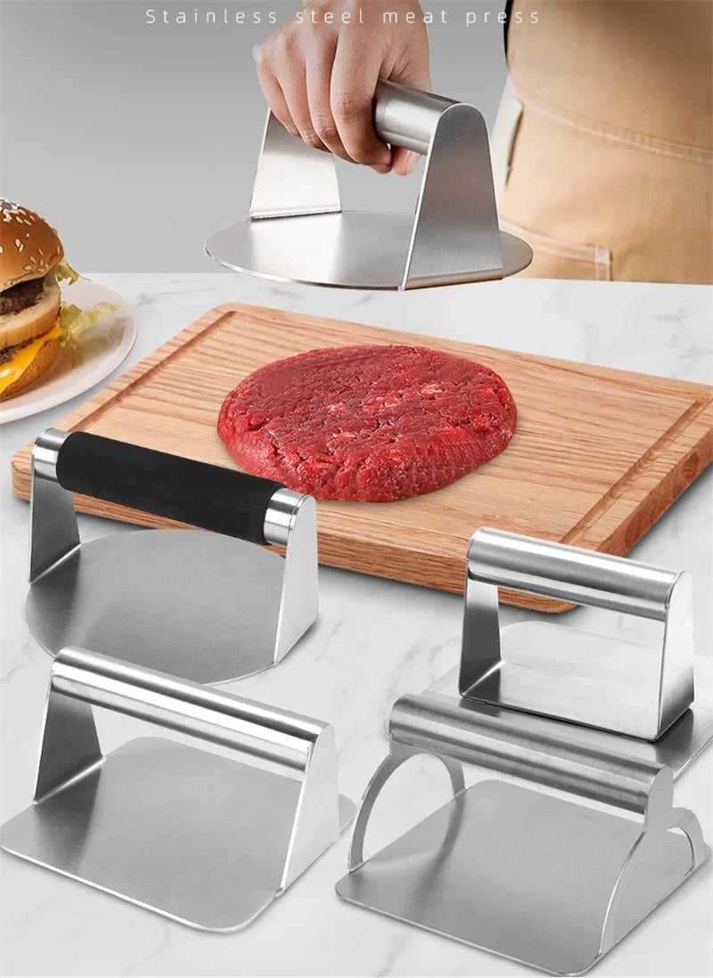 Hamburger Meat Press Stainless Steel Round/Square Smash Burger Press Deli Meats Kitchen Tool Flat Top Grill Tools Squeeze Grease