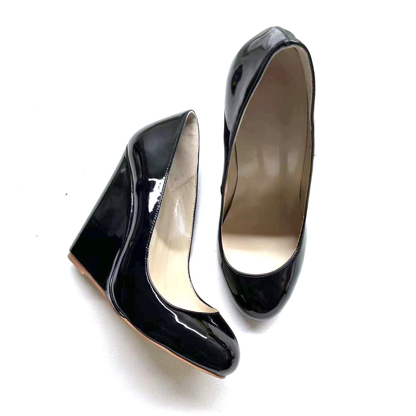 Womens Wedge Sandals Round Toe High Heels Pumps Shoes Ladies Woman Wedges Comfortable Casual Footwear Black Patent Customized