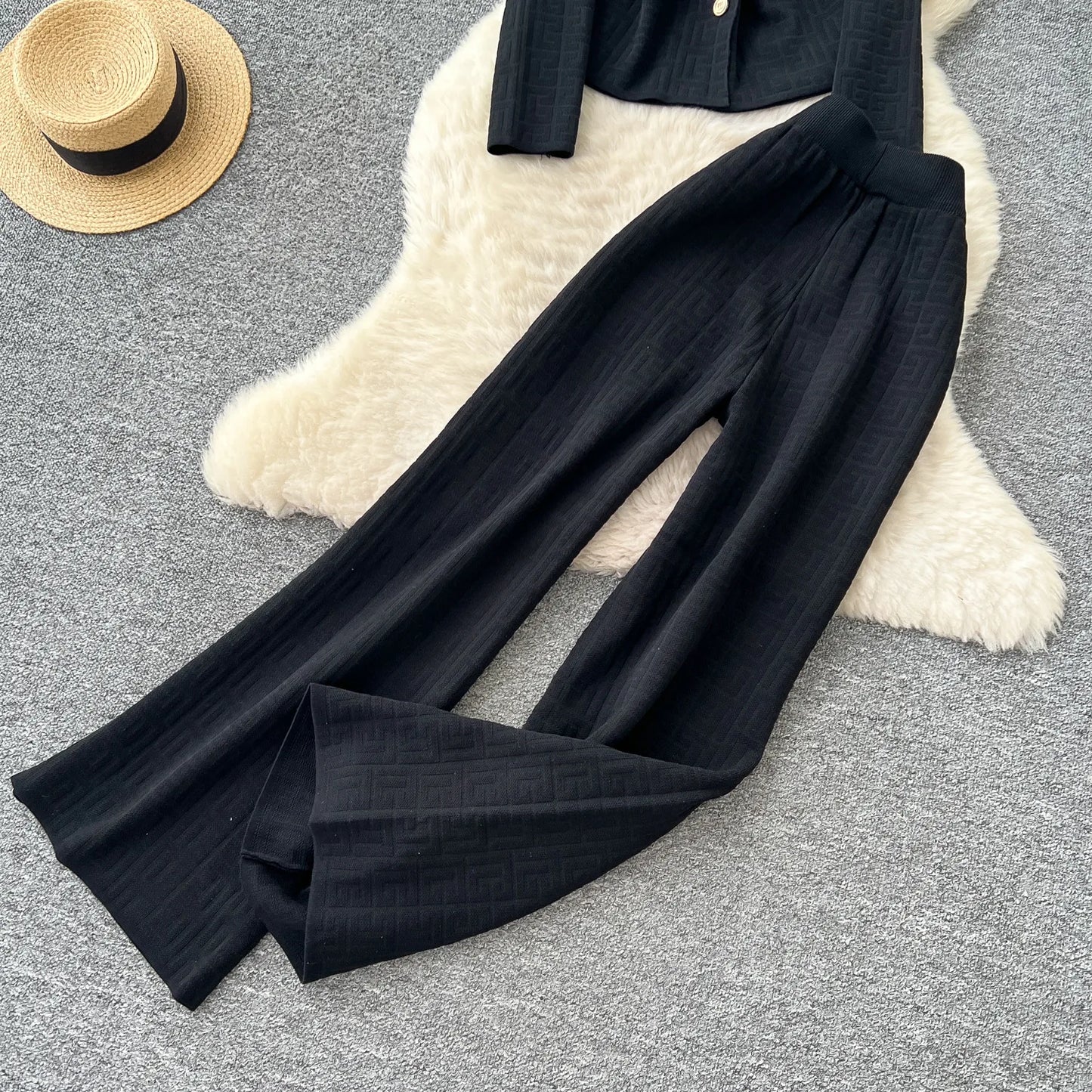 Pant Set Women Two Piece Sets Turn Down Collar Full Sleeve Tops Wide Leg Long Pants High Elastic Waist Y2k Streetwear Elegant