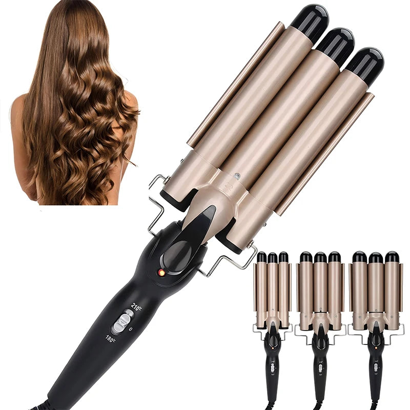 Professional curling iron - large curling three-tube curling iron - rod with water ripple and egg wave cross-border hair styling