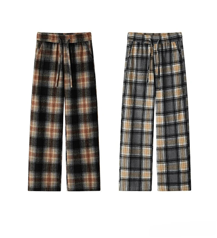 Plaid Pants 2025 Spring Autumn New Casual MenTrousers Loose Straightcut Trousers Stylish Comfortable Men's Long Pants Midrise