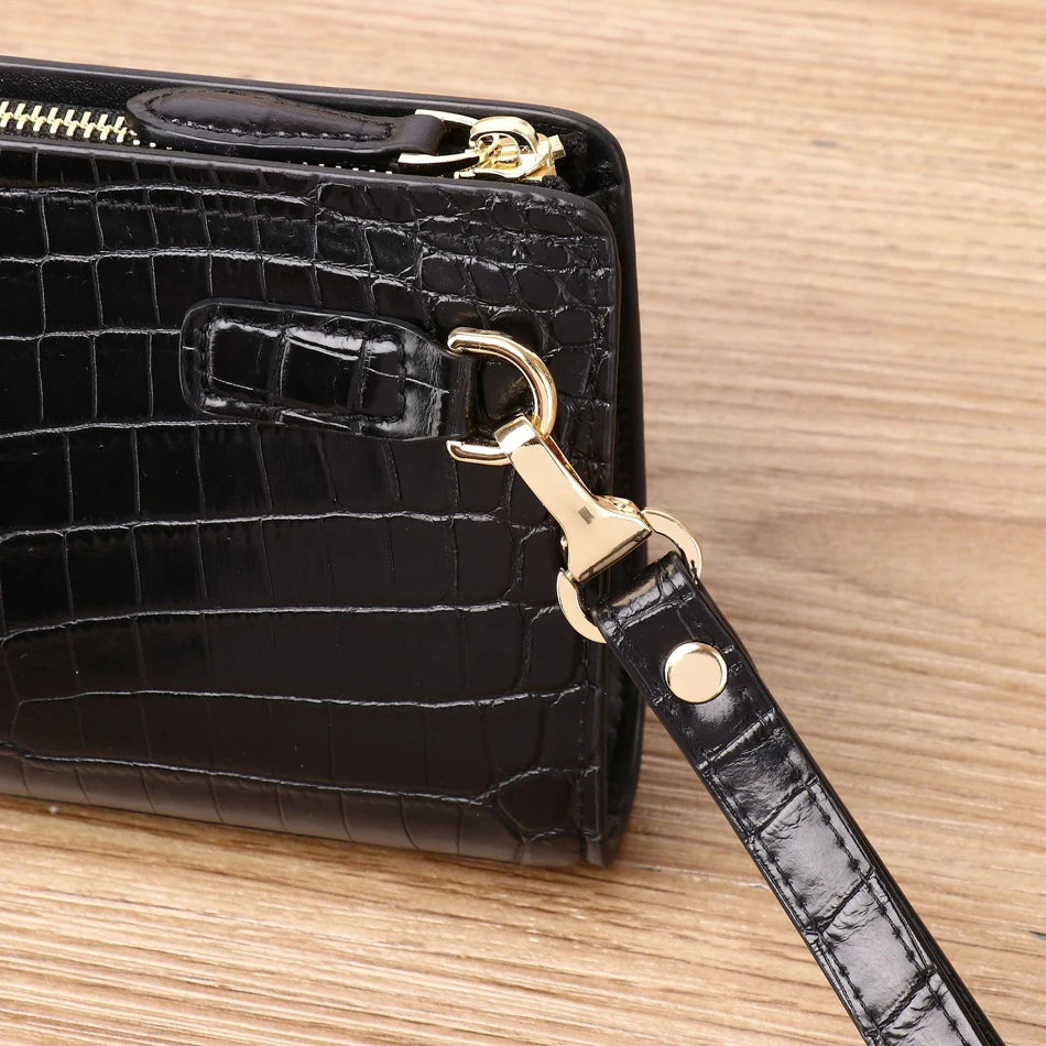 Genuine leather leather Alligator bone design men long purse large-capacity hand bag handbag mobile phone bag Men's wallet
