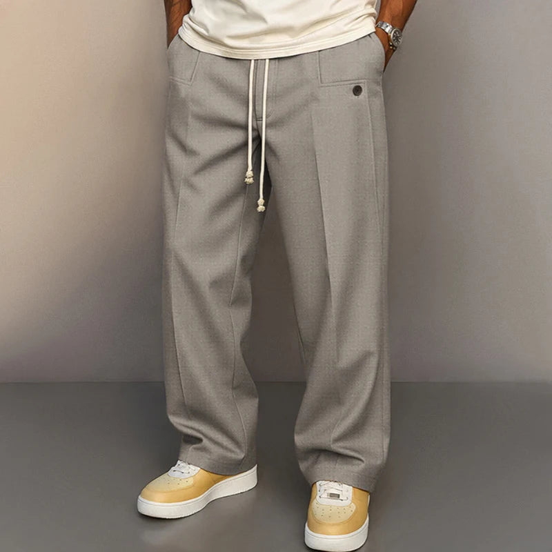 Spring Autumn Fashion Trousers For Mens Outdoor Casual Simple Solid Color Straight Pants Stylish Men Drawstring Loose Pants