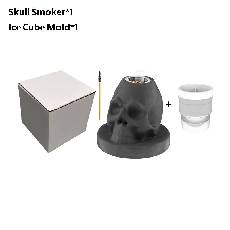 Ceramics Whiskey Smoker Kit Skull-Shaped Smoke Infuser Old Fashioned Cocktail Smoker Kit With Fruity Wood Chips Kitchen Bar Tool