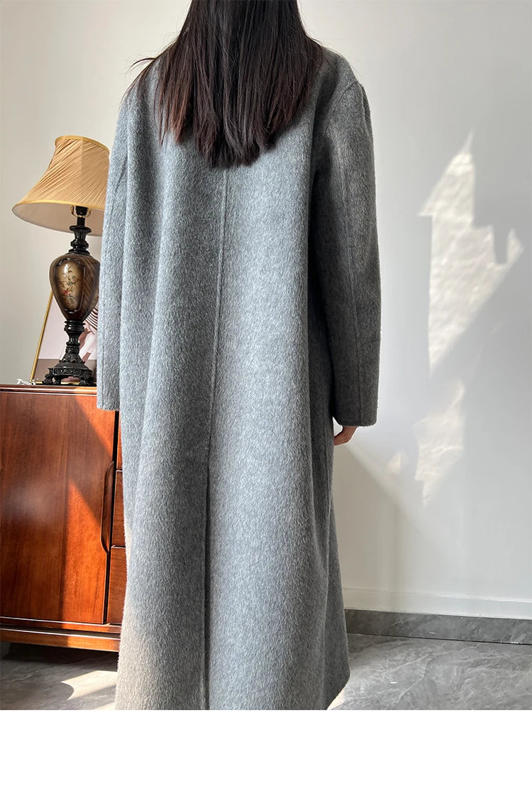 Office Lady Woolen Jackets 2024 Autumn And Winter Suit Collar Double Breasted Warmer Yak Hair Loose Long Women's Wool Coats