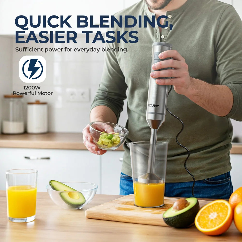 Hand Immersion Blender 1000W Powerful 4-in-1,Stainless Steel Stick Food Mixer,700ml Mixing Beaker,500ml Processor,Whisk