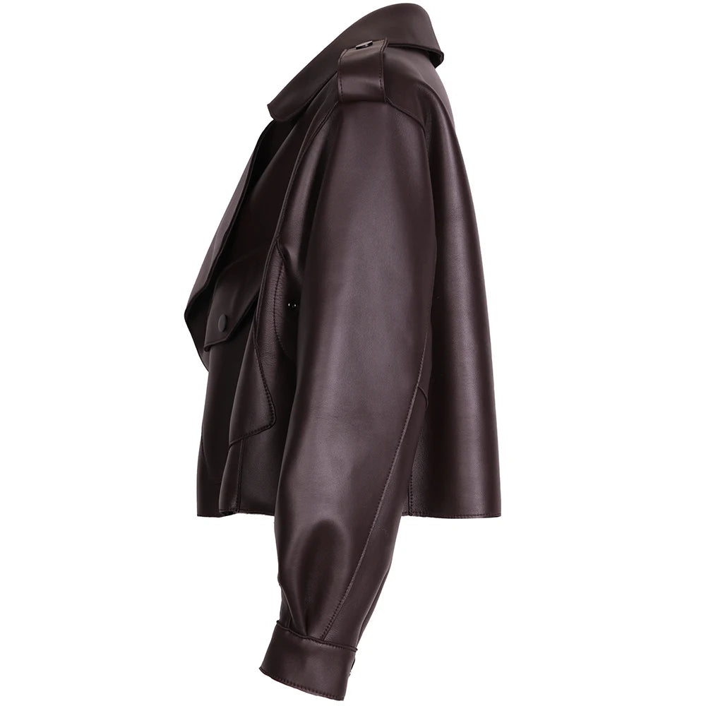 YOLOAgain Oversized Real Leather Jacket Women Sheepskin Coat