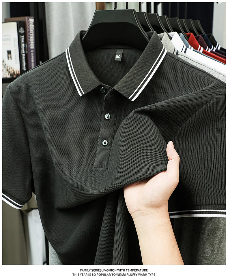 100% pure cotton men's polo shirt summer fashion casual short sleeved comfortable luxury new simple solid color lapel T-shirt