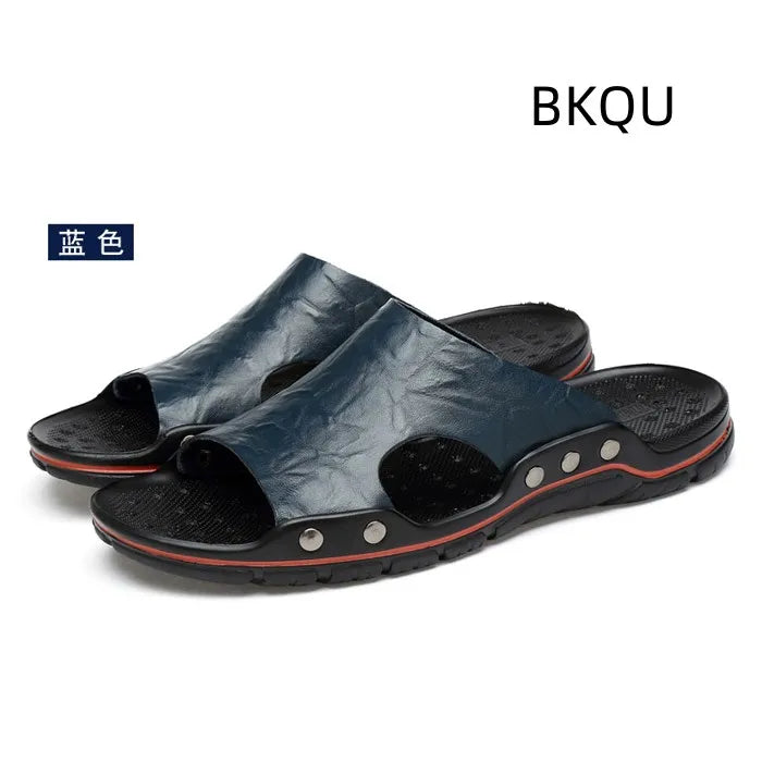 Genuine Leather Slippers for Men Casual Big Size Wear-Resistant Non-slip Fashion Flat Breathable Comfortable Shoes Summer Main