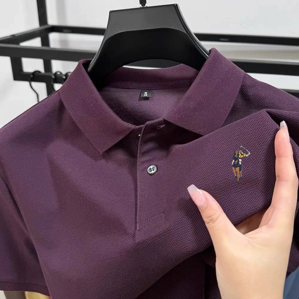 100% pure cotton new men's short sleeve summer comfortable breathable polo shirt high-end brand designer embroidered T-shirt top