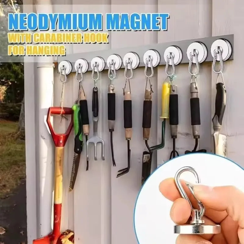 Strong Neodymium Magnetic Hooks 360°Rotation Carabiner Magnet Ring Keychain Hook for Home Refrigerator Kitchen Bathroom Hanging