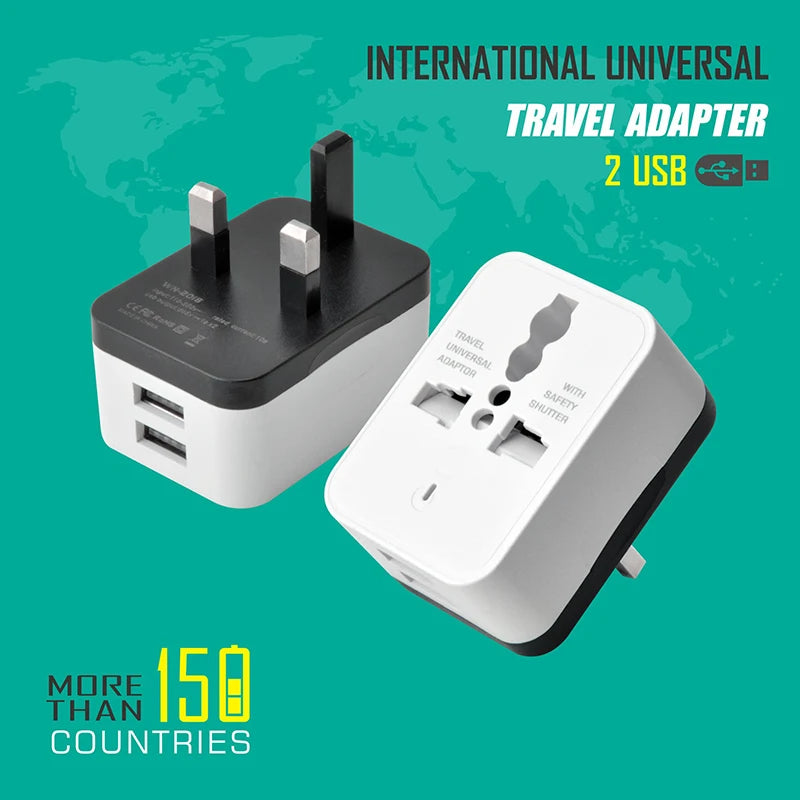 Universal EU US UK 2 USB Travel Plug Power Charger Converter Socket America Britain European Multi-function Plug Adaptor 5V 1A