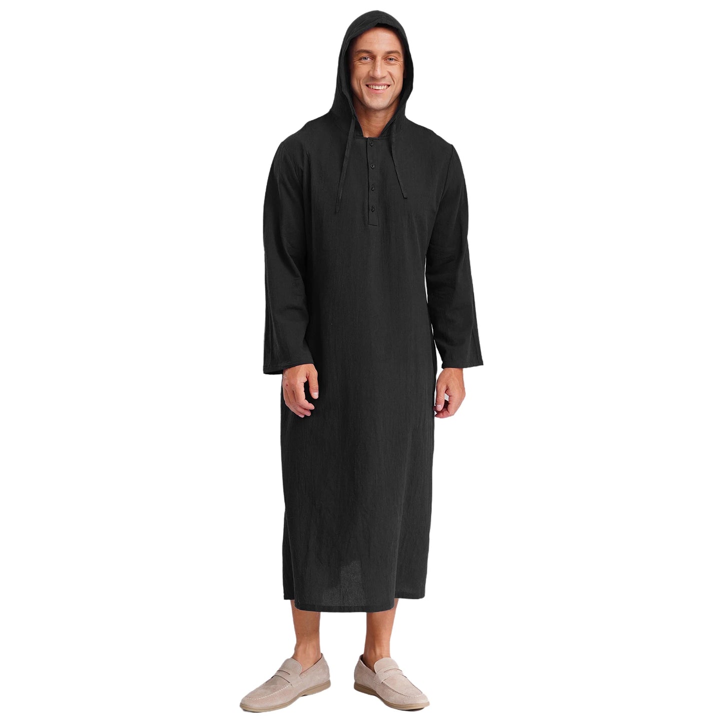 Islamic Kaftan Muslim Jubba Arabic  Thobe Men's Clothing Hooded Long Sleeves Pockest Buttons Long Loose Gown Shirt Dresses
