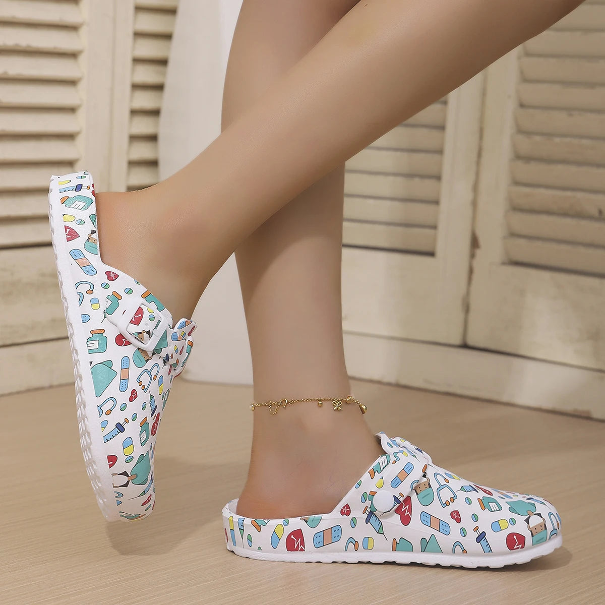 Women's Fashion Closed-Toe Shoes Cute Cartoon Patterns Thickened Soft Sole for Slip Resistance and Wear Resistance Lightweight a