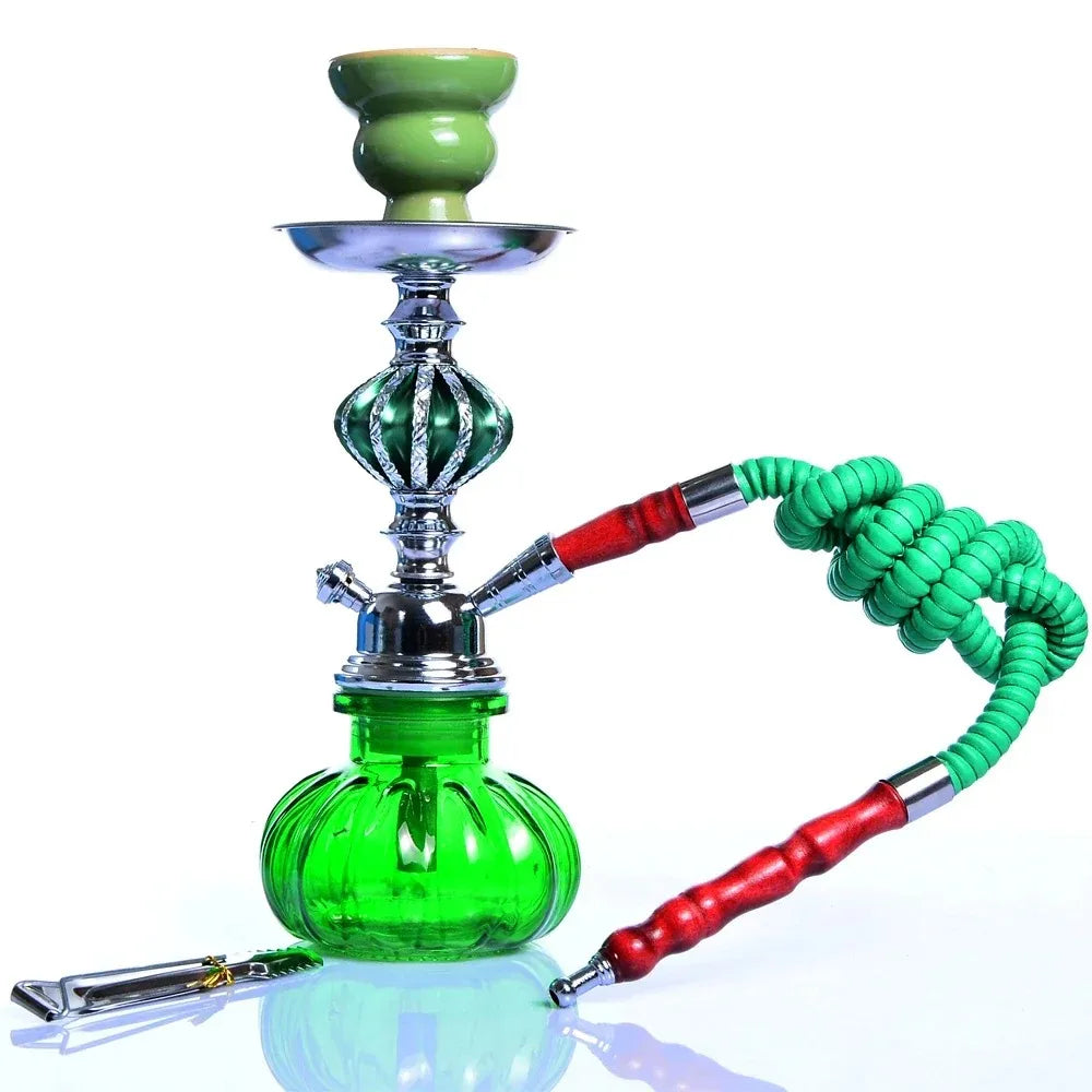 Glass Hookah Set with Ceramic Shisha Bowl Imitation Leather Hose Metal Charcoal Tongs Accessories Chicha Narguile Sheesha Set