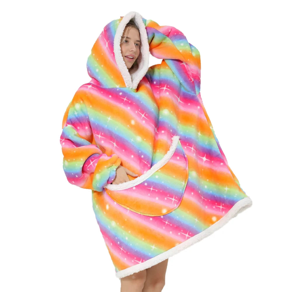 Oversized Blanket Hoodie with Big Pockets for Women Christmas Sweaters Hooded Cute Wearable Fleece TV Blanket for Couple Hoodies