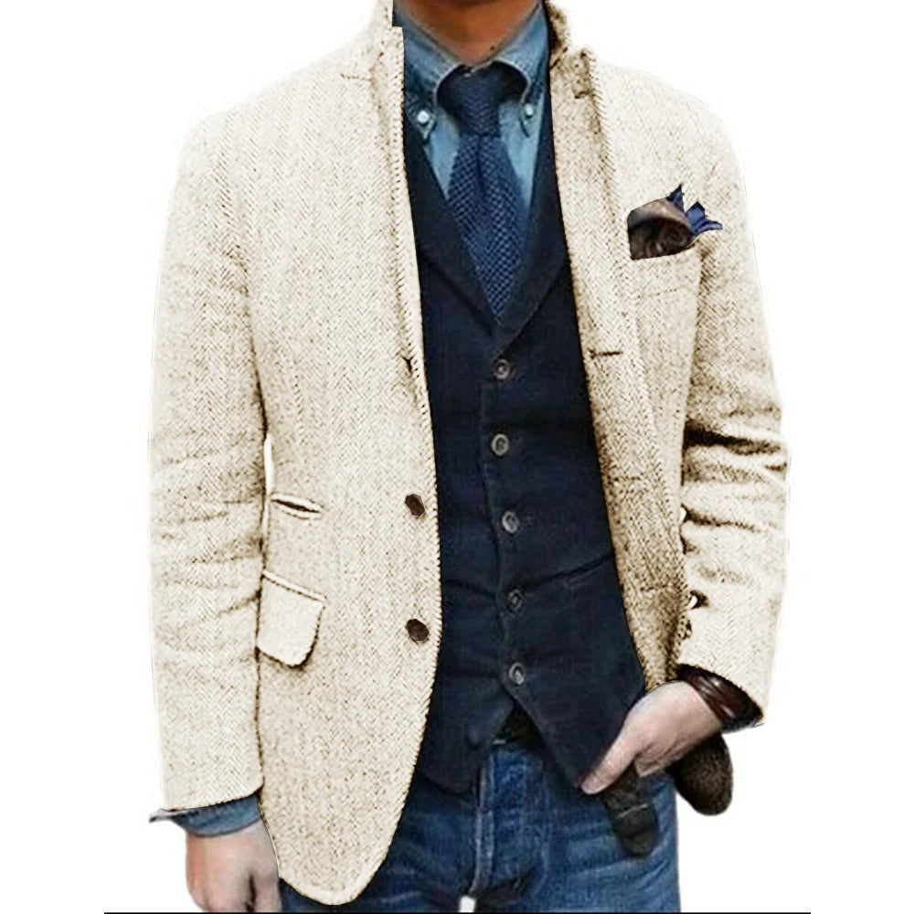 Wool Blazer for Men 3 Button Design Stand Collar Jacket Spring New Style, Men's Suit Jacket XS-5XL