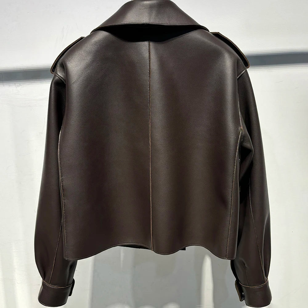 YOLOAgain Oversized Real Leather Jacket Women Sheepskin Coat