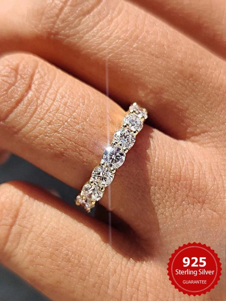 925 Sterling Silver Round Zircon Shiny Gorgeous Rings For Women Engagement Wedding High Quality Fine Jewelry