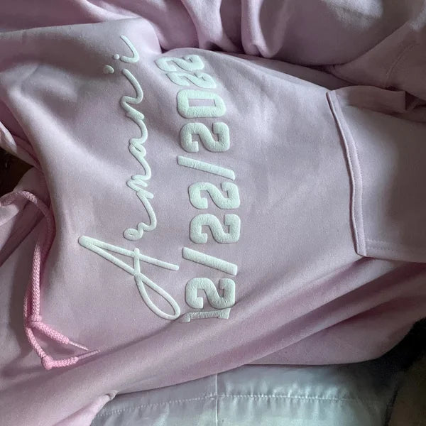Custom Text Hoodies, Personalized Puff Print Embossed Sweatshirt Gift for Mom Christmas Gift Idea Business Logos Employee Gift