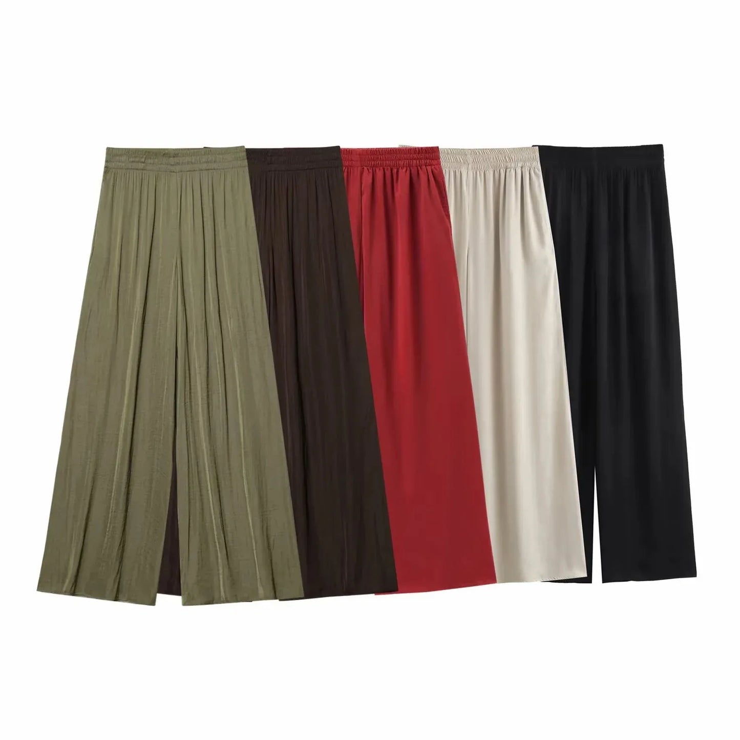 2025 Spring Pants For Women Fashion Spring Autumn New Solid Color Folded Chic Female Elastic High Waist Wide Leg
