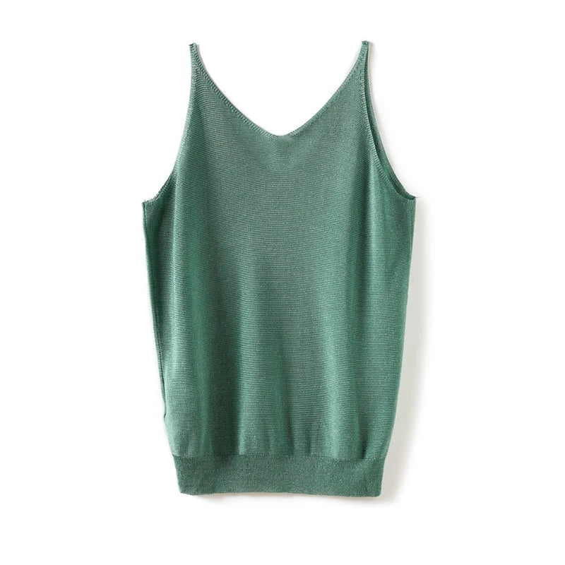 Summer Tank Tops Women Sleeveless Camis Vest Female Knitted Bright Silk Sexy Off Shoulder Solid V-neck Crop Top