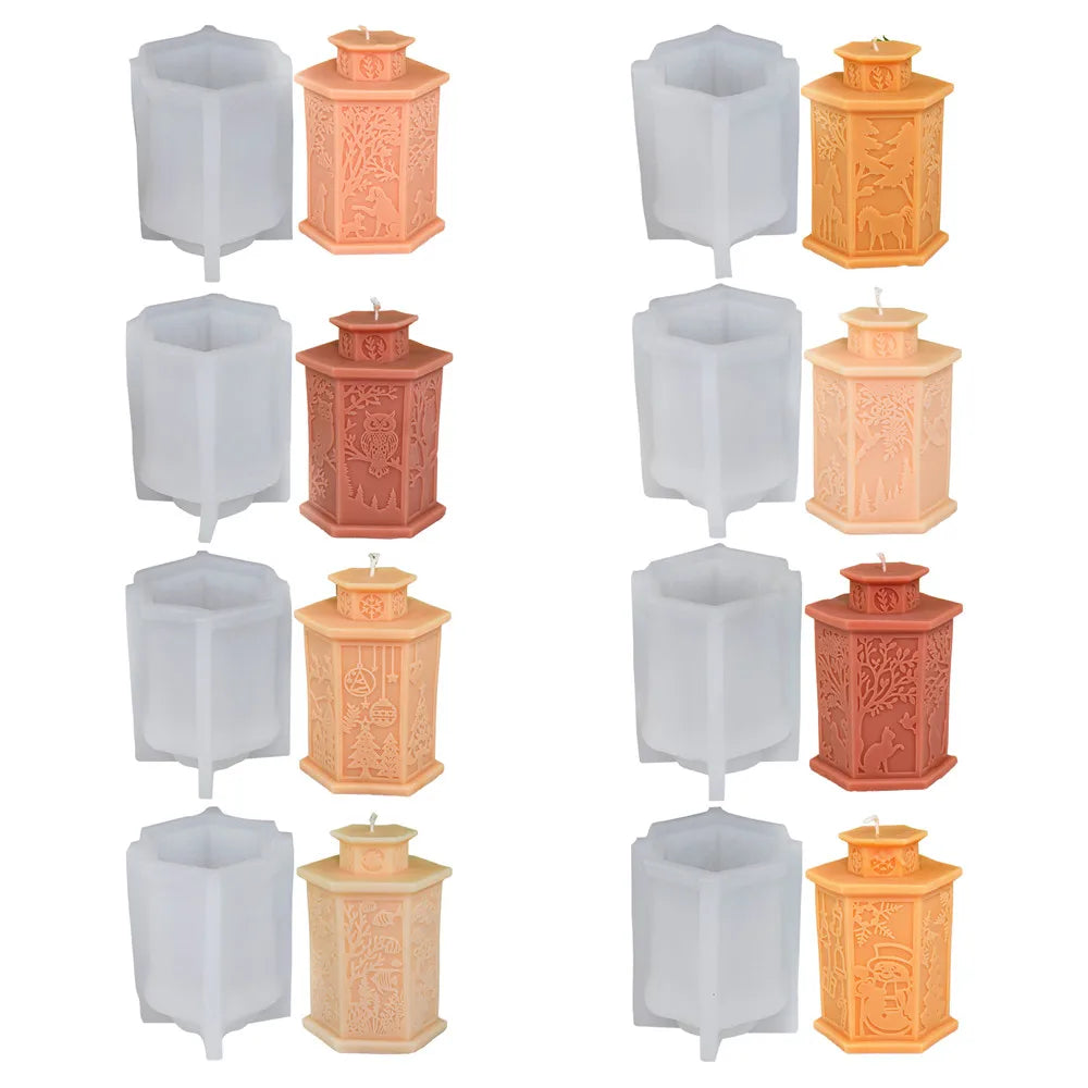Eid Mubarak 3D Relief Lace Pillar Lantern Candle Mold Animal Plant Designs Ramadan Decor Christmas Handmade Taper Candle Making