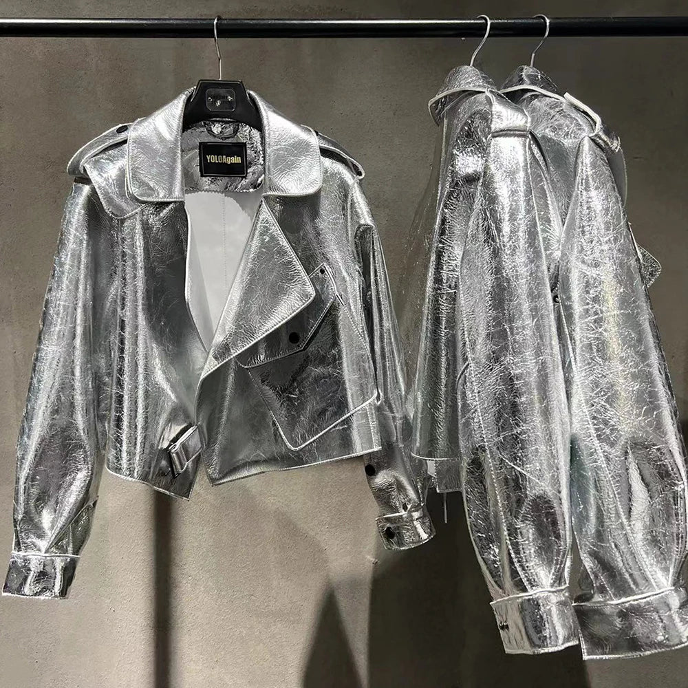 YOLOAgain Oversized Real Leather Jacket Women Sheepskin Coat