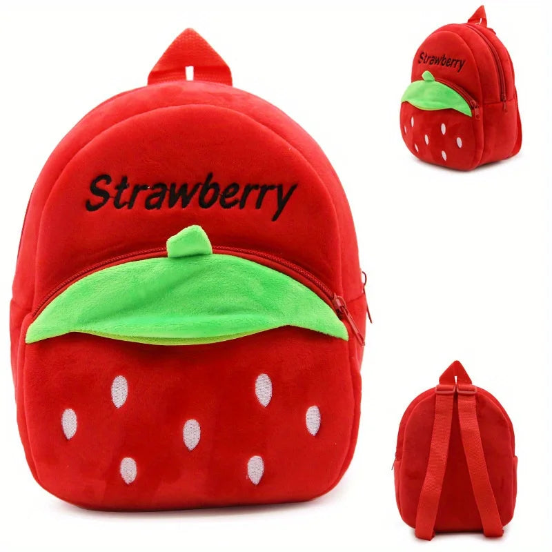 Baby Bags Plush Kid Backpack Cartoon Strawberry Schoolbag Pink Fruit Style Preschool Storage School Bag Birthday Gift for Girls
