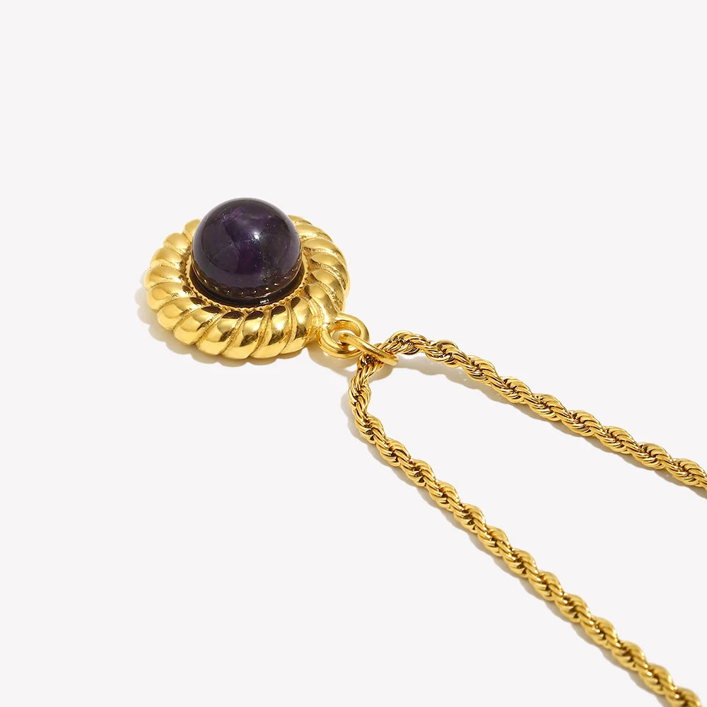 E.B.belle   Elegant Natural Stone Black Carnelian Lapis Lazuli Amethyst Simulated Pearl Pendant Necklace Rope Chian Necklace