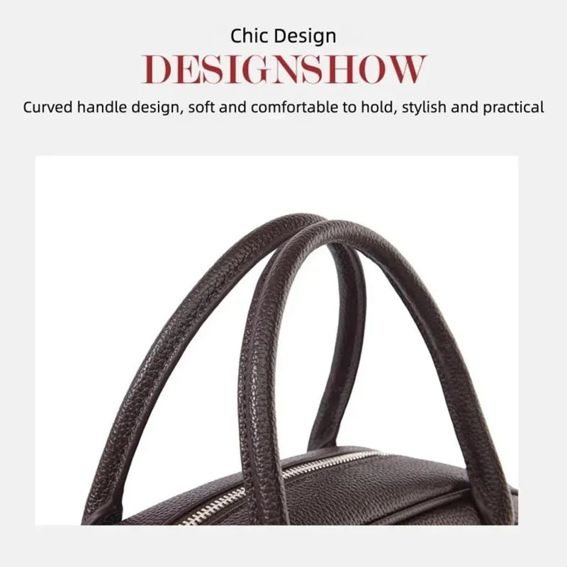 New Women's Handbag, Simple Casual Bag, Large-Capacity Briefcase, Fashionable Commuter Tote Bag, Retro-Style Water-Repellent Bowling Bag