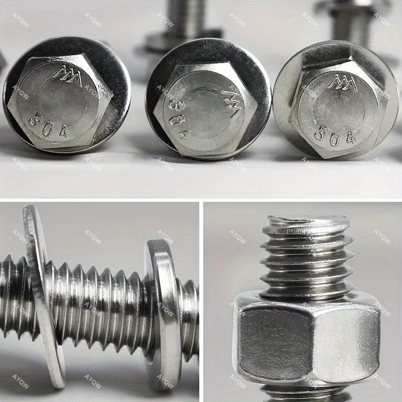 120/240/480pcs Stainless Steel Nuts and Bolts Assortment Kit, Including 6 Sizes Hex Bolts,Flat Washers, Lock Washers.