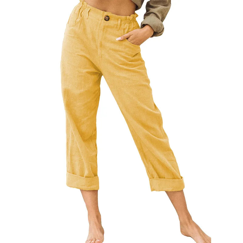 Summer 2024 new ladies cotton and linen straight tube cropped casual and comfortable simple women radish pants