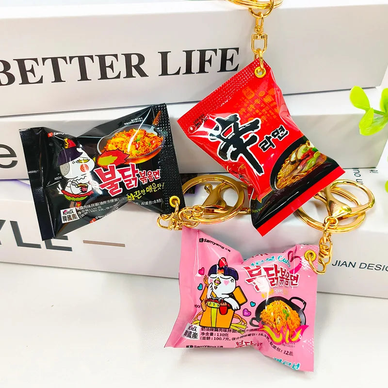 Fun Simulation Instant Noodles Keychain Korean Food Bag Pendant Turkey Noodle Creative Bag Accessories Christmas Gift