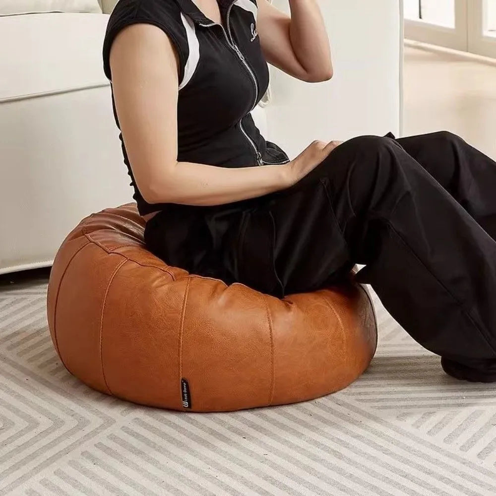 PU Leather Unstuffed Storage Leg Bench Need to Fill Clothes Large Capacity Storage Pouf Round Nordic Sofa Footstool Living Room