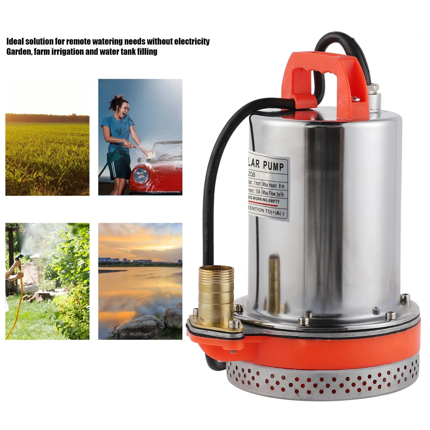 Submersible Pump Small Battery Solar Swimming Pool Cleaning 8meter Lift 2.1meter Cable DC 12V 180W/24V 220W