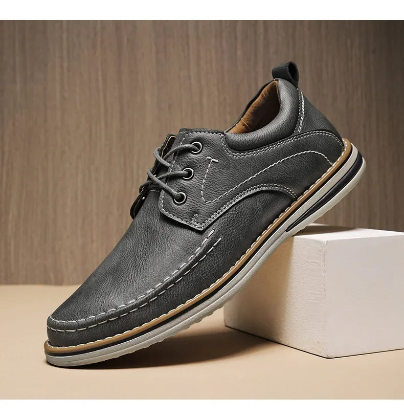 Men Genuine Leather Casual Shoes Fashion Business Leisure Shoes Lace-up Loafers