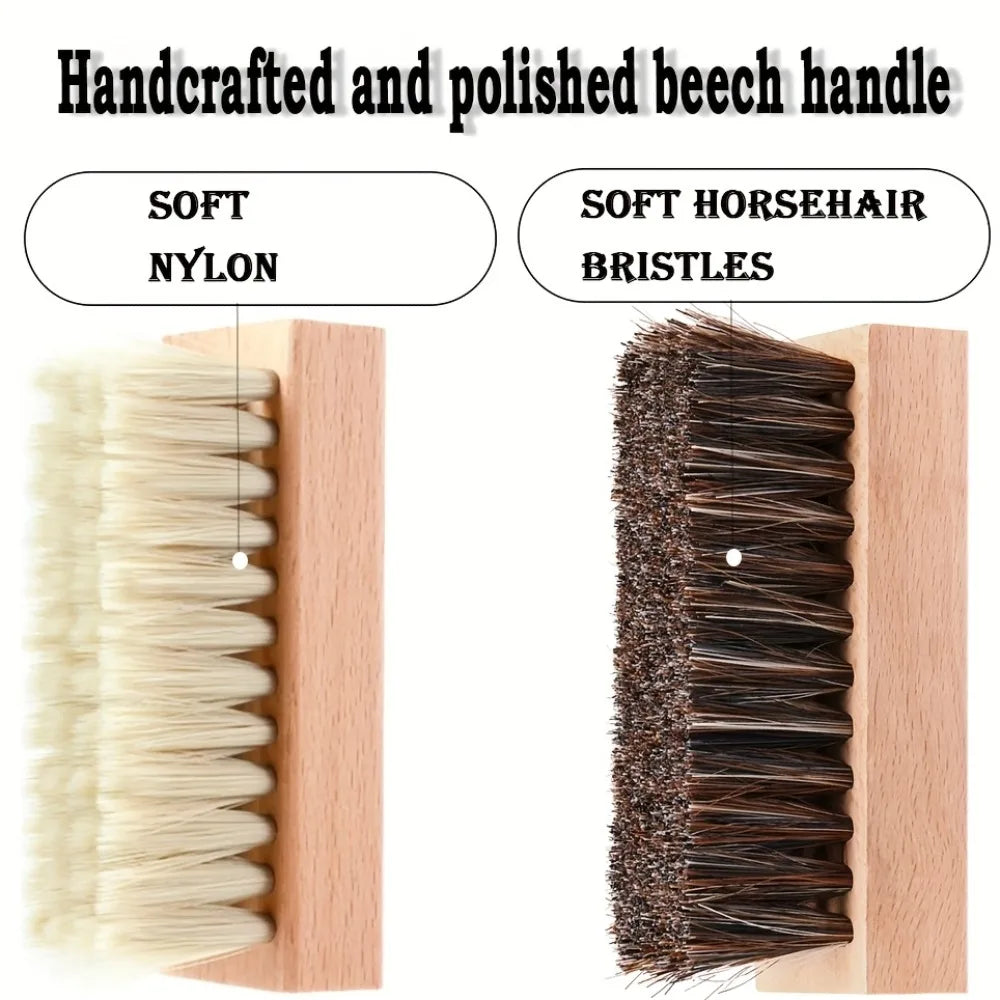 1pc Wooden Handle Shoe Cleaning Brush Horse Hair Wood Brush Leather Shoe Care and Cleaning Shoe Brushes
