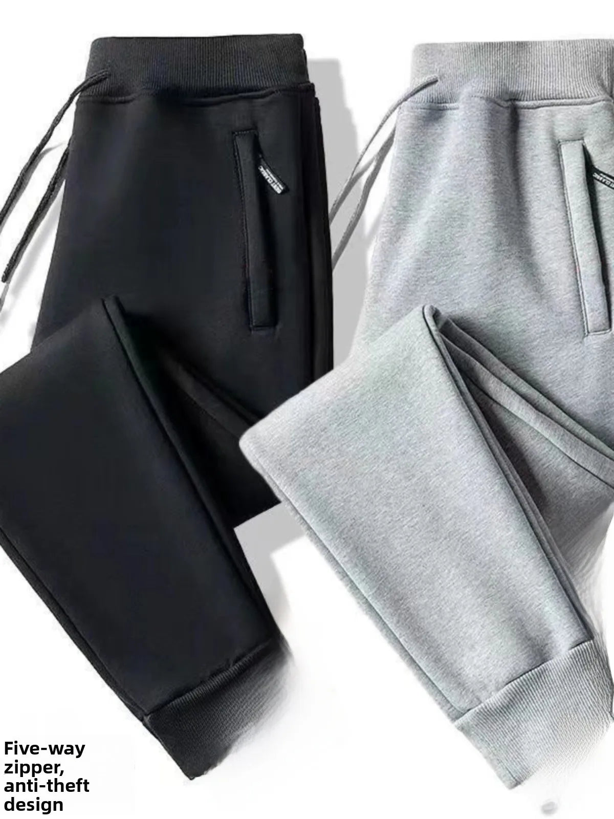 Men's Winter Thickened Fleece Lined Casual Pants Loose Fit Sporty Youthful Style mid Waist Long Trousers with Cuffed Ankle